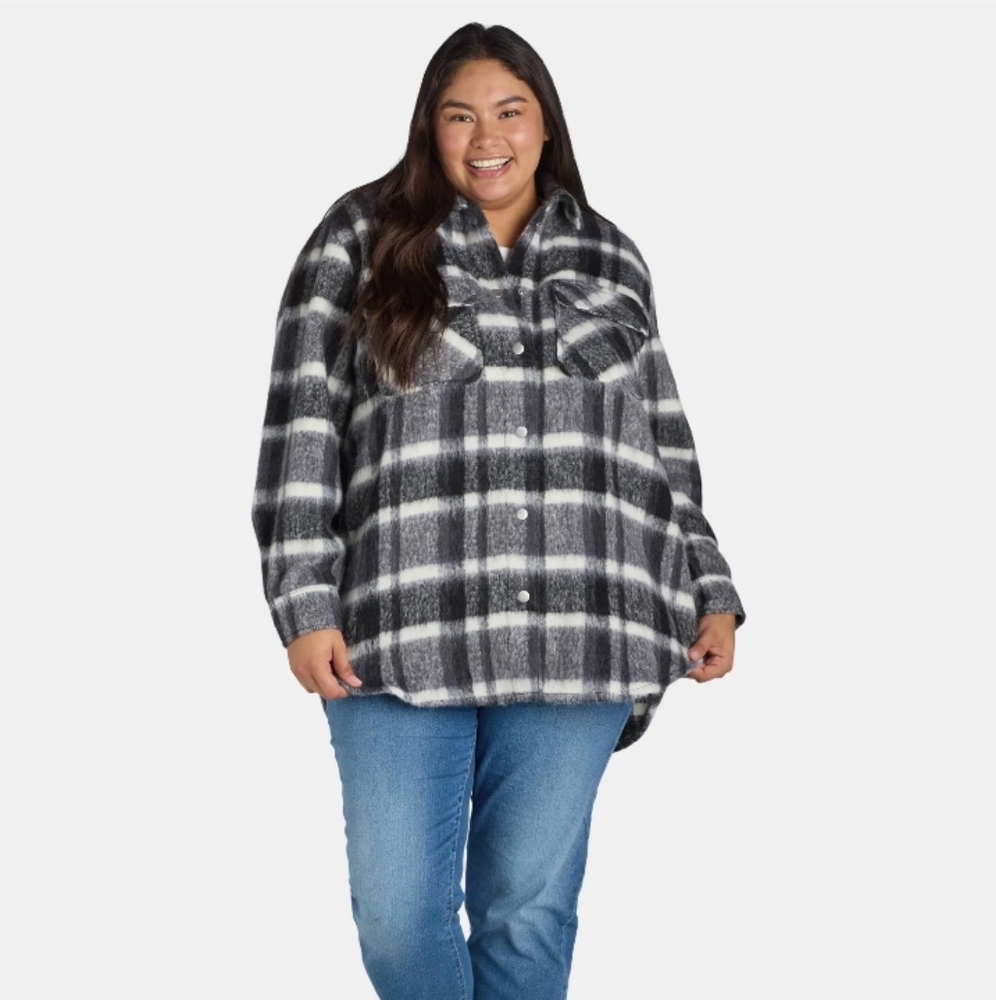 Terra & Sky Black and White Plaid Shacket Jacket
